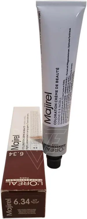 Loreal Professionnel Paris Majirel 6.34 Dark Golden Copper Blonde Ionene G Incell Permanent Hair Color European=6.34/6GC 1.7oz 50ml