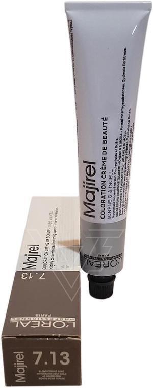 Loreal Professionnel Paris Majirel 7.13 Ash Gold Blonde Permanent Hair Color Ionene G Incell European=7.13/7BG 1.7oz 50ml