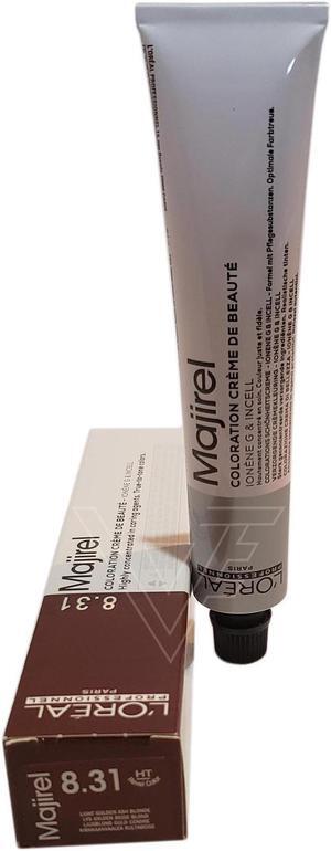 Loreal Professionnel Paris Majirel 8.31 Light Golden Ash Blonde Permanent Hair Color Ionene G Incell European=8.31/8GB 1.7oz 50ml