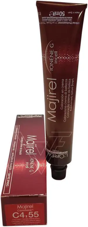 Loreal Professionnel Paris Majirel C4.55 Extra Mahogany Brown Carmilane Permanent Hair Color Ionene G Incell European=4.55/4RvRv 1.7oz 50ml