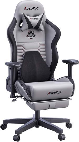 AutoFull Gaming Chair Office Chair Desk Chair with Ergonomic Lumbar Support, Racing Style PU Leather PC High Back Adjustable Swivel Task Chair with Footrest,Grey.