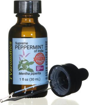 TVaromatics Supreme Peppermint of India 100% Pure Essential Oil w/ Child Resistant Dropper Cap - Mentha x piperita 30 mL CRC