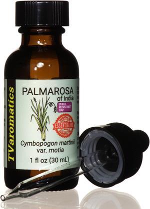 TVaromatics Palmarosa of India 100% Pure Essential Oil w/ Child Resistant Dropper Cap - Cymbopogon martinii var. motia 30 mL CRC