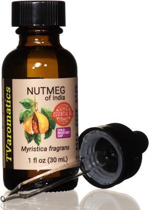 TVaromatics Nutmeg of India 100% Pure Essential Oil w/ Child Resistant Dropper Cap - Myristica fragrans 30 mL CRC
