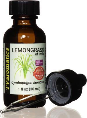 TVaromatics Lemongrass of India 100% Pure Essential Oil w/ Child Resistant Dropper Cap - Cymbopogon flexuosus 30 mL CRC