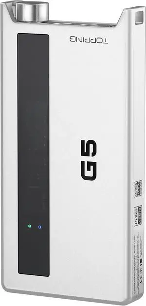 Topping G5 Portable NFCA Headphone Amplifier DAC - USB Tyle C/Bluetooth/AUX Input, 6.35mm Line Out 3.5mm/4.4mm Headphone Out LDAC Hi-Res Audio (Black) Silver