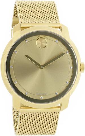 Movado Bold Mens Gold Dial Mesh Bracelet Swiss Quartz Watch 3600460