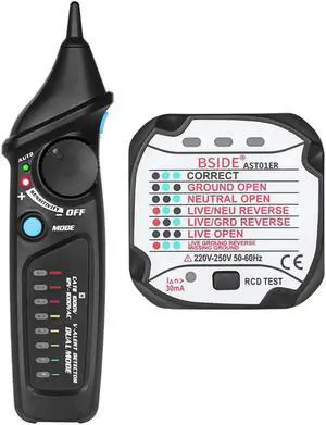 BSIDE Dual Mode Non-Contact AC Voltage Detector Tester & Socket Wall Power Outlet Tester Circuit Polarity Breaker Finder KIT