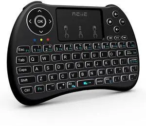 (Backlit Version)REIIE H9+ Backlit Wireless Mini Handheld Remote Keyboard with Touchpad Work for PC,Raspberry Pi 2, Android TV Box ,KODI,Windows 7 8 10