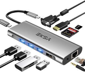 USB C Hub, 11 in 1 USB C to HDMI Adapter with 1000M Ethernet, 4K HDMI, 1080P VGA,Power Delivery PD Charging Port, 3 USB 3.0 Ports Adapter Compatible for MacBook Pro, ChromeBook, XPS, and USB C Devices