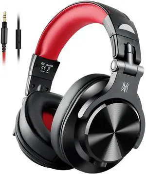 OneOdio A71 Wired Over Ear Headphones, Studio Headphones with SharePort, Professional Monitor Recording & Mixing Foldable Headphones with Stereo Sound for Electric Drum Keyboard Guitar Amp (Red)