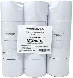 Monroe AR12225 2 1/4" x 150' Exclusive 20 Lb. Single-Ply Printing Calculator Paper Rolls (12-Rolls)
