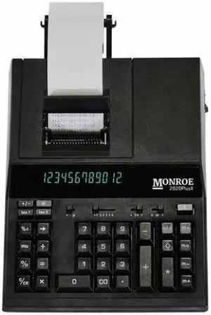 Monroe 2020PlusX Black 12-Digit Medium-Duty Accounting Desktop Printing Calculator With Large Display