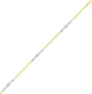 14k Two-Tone Gold Chain Anklet with Rope Design Oval Stations