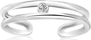 Sterling Silver Rhodium Plated Dual Open Style Cubic Zirconia Accented Toe Ring