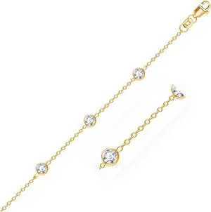 14k Yellow Gold Anklet with Round White Cubic Zirconia