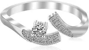 Sterling Silver White Cubic Zirconia Accented Toe Ring with Rhodium Plating