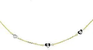 14k Two Tone Gold Anklet with Diamond Cut Heart Style Stations