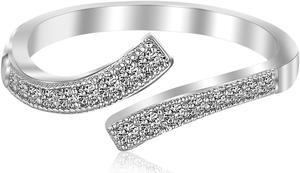 Sterling Silver Rhodium Plated White Cubic Zirconia Overlap Toe Ring