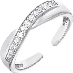 Toe Ring with Crossover Motif in Sterling Silver with Cubic Zirconia