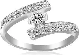 Sterling Silver Rhodium Finished White Cubic Zirconia Overlap Toe Ring