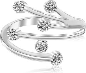 Sterling Silver Rhodium Finished White Cubic Zirconia Embellished Toe Ring