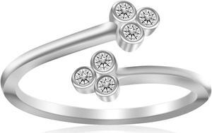 Sterling Silver Rhodium Plated Flower Themed Cubic Zirconia Toe Ring