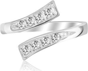 Sterling Silver Rhodium Plated Toe Ring with White Cubic Zirconia Accents