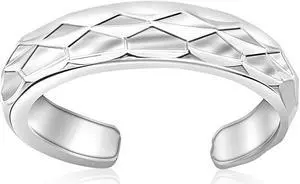 Sterling Silver Rhodium Plated Diamond Cut Open Style Toe Ring