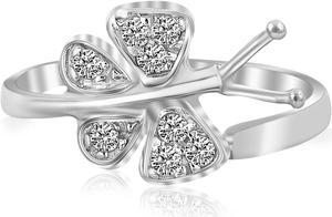 Sterling Silver Rhodium Finished Butterfly Toe Ring with White Cubic Zirconia