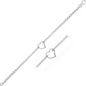 14k White Gold Cable Chain Anklet with Open Heart Station