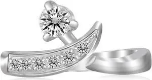 Sterling Silver Rhodium Plated Crossover Cubic Zirconia Accented Toe Ring