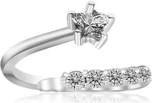 Sterling Silver Rhodium Plated Flower Design White Cubic Zirconia Toe Ring