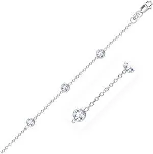 14k White Gold Anklet with Round White Cubic Zirconia