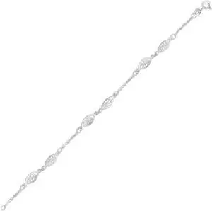 14k White Gold Filigree Marquise Stationed Anklet