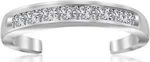 Sterling Silver Rhodium Finished Toe Ring with White Tone Cubic Zirconia Accents
