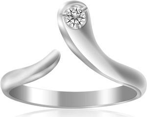 Sterling Silver Rhodium Plated White Cubic Zirconia Accented Shiny Toe Ring