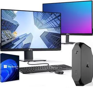 HP Z2 Tiny Desktop Mini Workstation PC Intel Quad Core i5-6700T, 32GB DDR4 Ram, 2TB SSD, Dual 22Inch Monitor Keyboard & Mouse, Wi-Fi , Windows 11 Professional (Renewed)