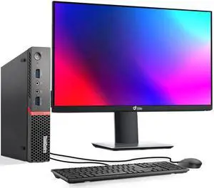 Lenovo ThinkCentre M715q Desktop Tiny Computer PC AMD Ryzen 5 Pro 2400GE, 16GB DDR4 Ram,256GB SSD, 24 Inch Monitor, Wi-Fi, Keyboard & Mouse, Windows 11 Pro (Renewed)