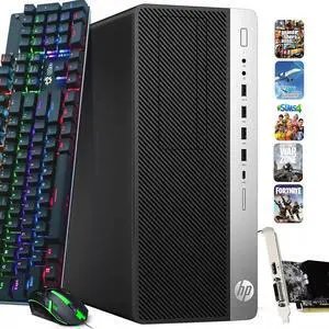 HP EliteDesk 800 G3 Tower Desktop Computer PC, Intel Quad Core i5-6500 upto 3.60GHz, 8GB DDR4 Ram,128GB SSD, NVIDIA GT1030, Wi-Fi, RGB Keyboard & Mouse, Windows 11 Professional