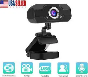 HD Webcam 1920x1080P, Computer Cameras USB 2.0 Noise-Cancelling USB Web Cam Camera for Online Video Calling, Recording on Desktop Laptop PC Skype Facetime YouTube Network