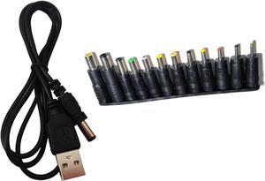 easyday Universal 5V DC Power Cable, USB to DC 5.5x2.1mm Charging Cord with 12 Interchangeable Plugs Connectors Adapter Tips