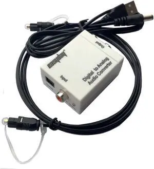 White Digital Optical Coaxial to Analog RCA L/R Audio Converter with Fiber Cable USNE_DACWHI_150CM_USB