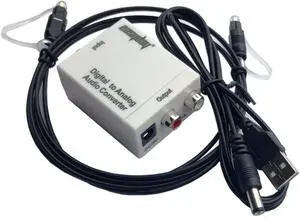 White Digital Optical Coax to Analog RCA L/R Audio Converter with Optical Cable USNE_DACWHI_500CM_USB