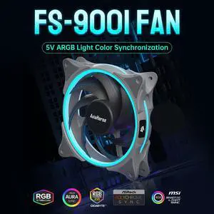 Asiahorse FS-9001 120mm Triple Light Loop Silent 20 LED Addressable RGB Fan with 5V Motherboard Sync/Analog PWM Controller (3 pack)-Grey