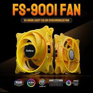 Asiahorse FS-9001 120mm Triple Light Loop Silent 20 LED Addressable RGB Fan with 5V Motherboard Sync/Analog PWM Controller (Yellow 3 pack )