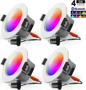 MagicLight Smart Retrofit 4 Inch 9 Watts E26 LED Recessed Can Lights, 5 in 1 RGBCW Dimmable Multicolor Bluetooth Mesh App Control Smart LED Downlight
