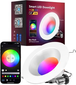 MagicLight Smart Retrofit LED Recessed Ceiling Light 5/6 Inch, 5in1 RGBCW Dimmable Multicolor 9W E26 Bluetooth Mesh App Control Smart LED Downlight