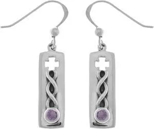 Jewelry Trends Sterling Silver Celtic Knotwork Cross Dangle Earrings with Amethyst