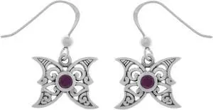 Jewelry Trends Sterling Silver Moon Butterfly Dangle Earrings with Purple Amethyst